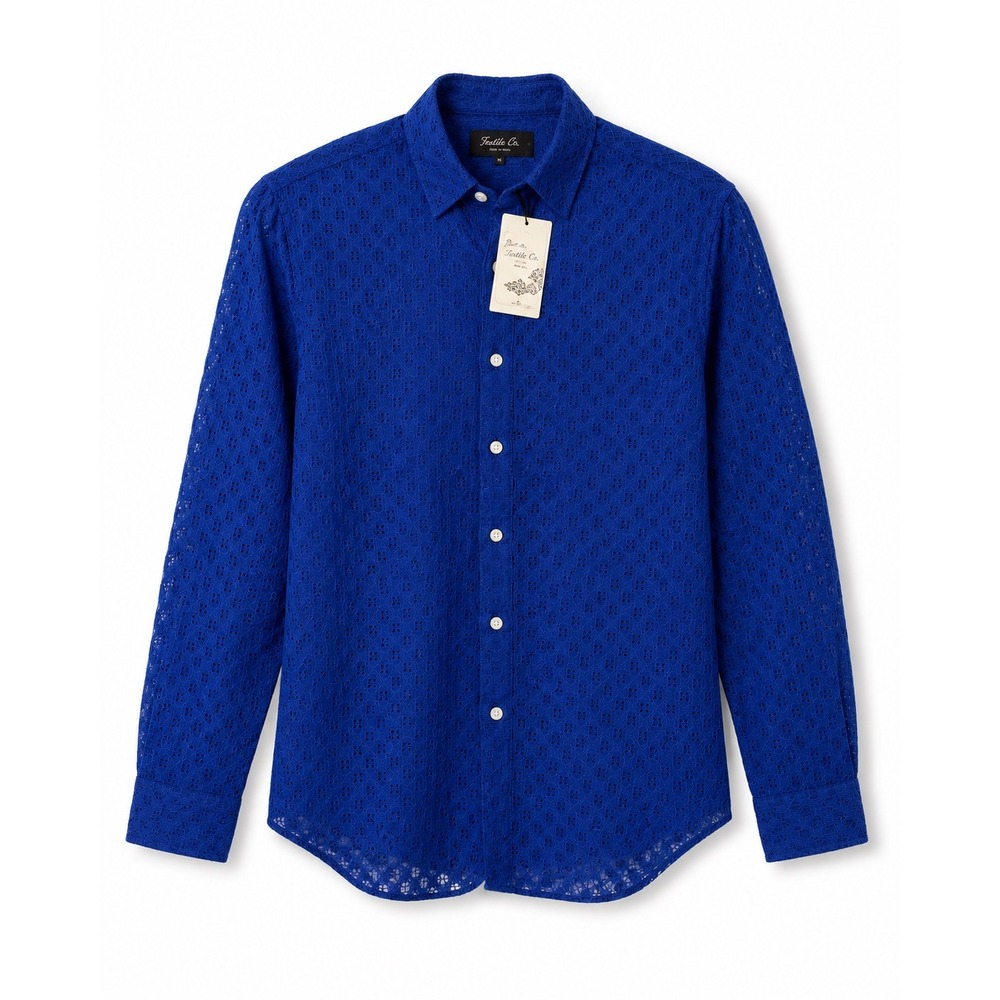 Chico's Zig Zag Clipped Jacquard Blouse Women 0 Blue Grotto LS Button Up